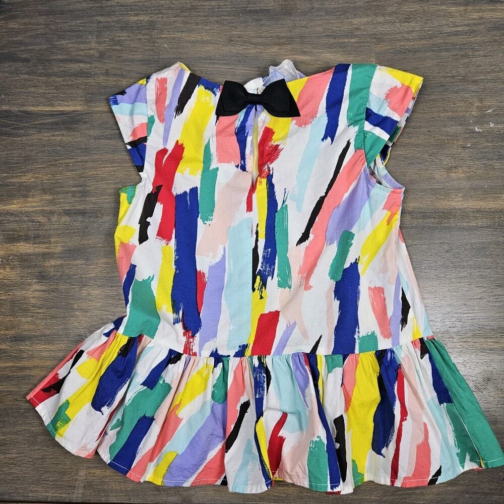 Kate Spade Girls M Abstract Paintbrush Peplum Top Colorful Art Bow Whimsical - Picture 2 of 7